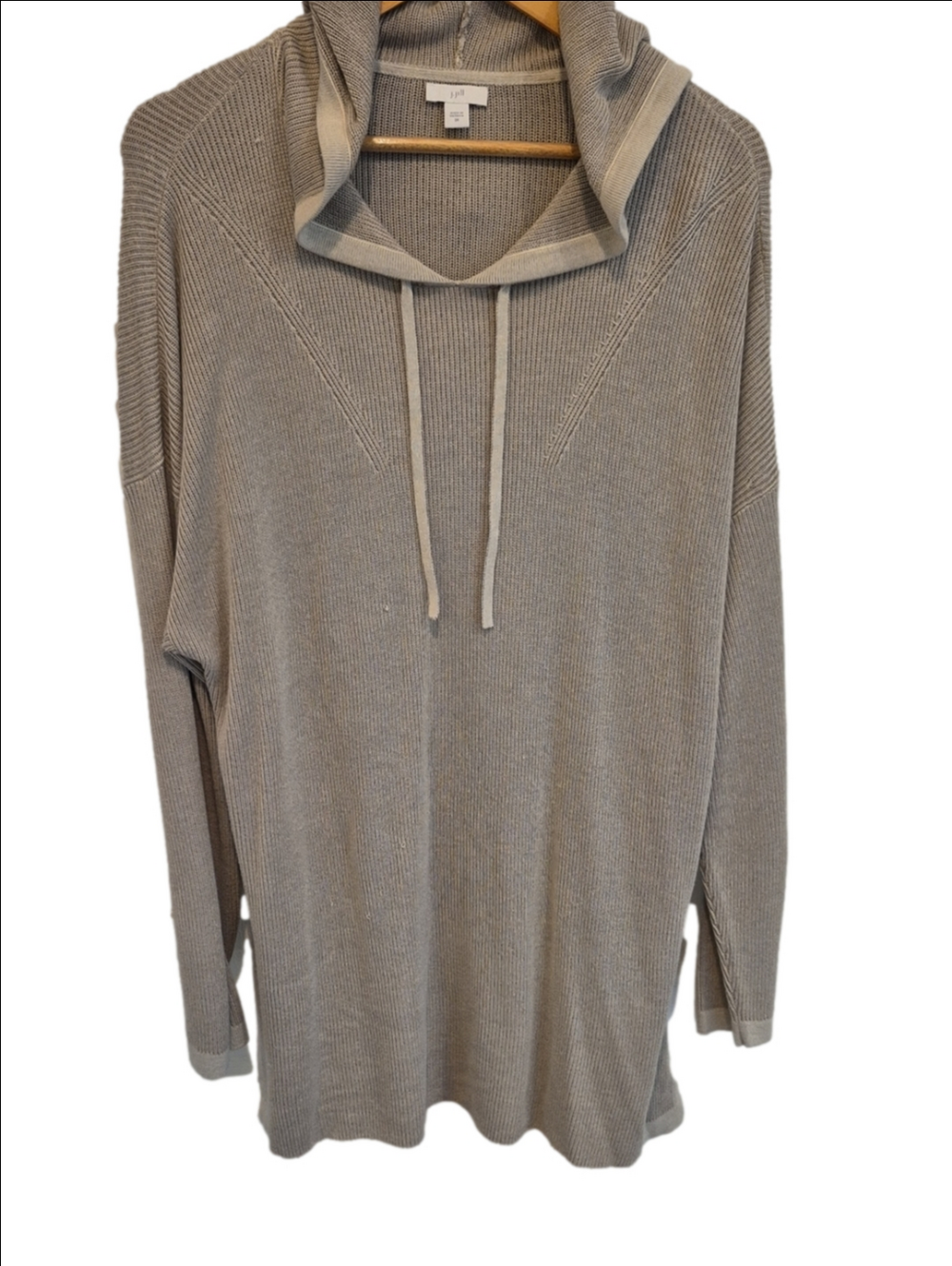 J. Jill Waffle Knit Light Taupe Ribbed Hoodie Tunic